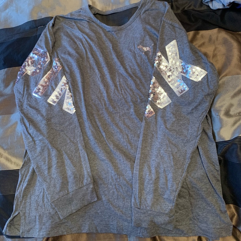 Grey sequin VS PINK long sleeve shirt